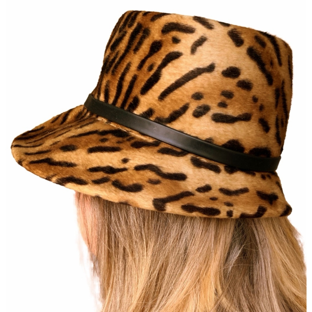 Georgette West German Animal Print Fur Cloche Hat Wool 50s - Picture 2 of 7